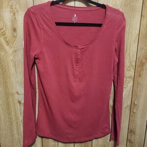 Tally Weijl Long Sleeve Henley Neck Maroon Top  Lady  Size Lg Cotton Blend